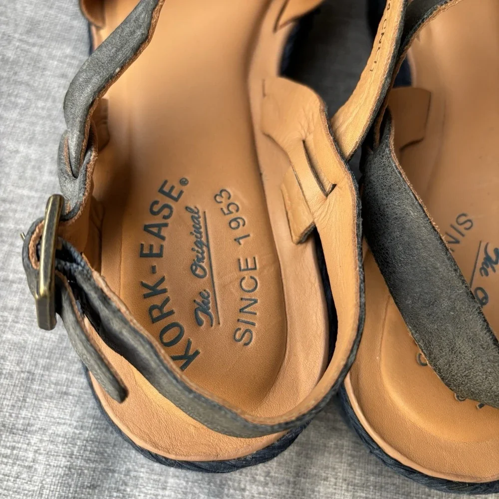 Kork-Ease Ande Sz 8 Espadrille Navy Leather Platform‎ Sandals Comfort